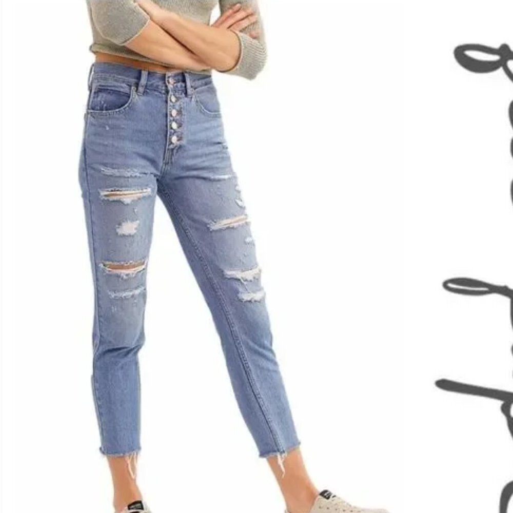 We the Free‎ Blossom Rigid Soak Up The Sun Skinny Cropped Distressed Jeans